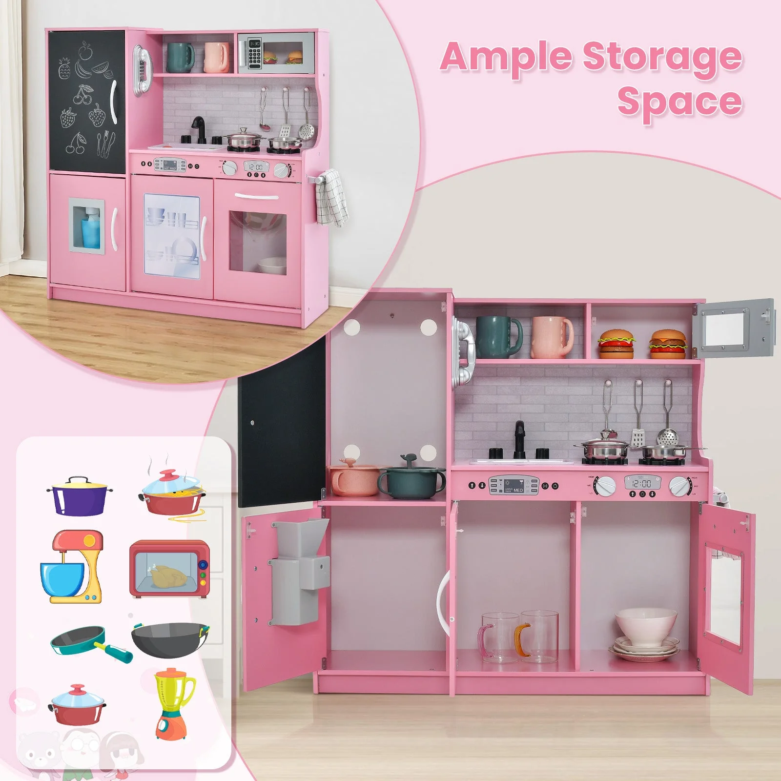 Toddler Pretend Play Kitchen for Boys and Girls 3-6 Years Old-Pink - Image 8