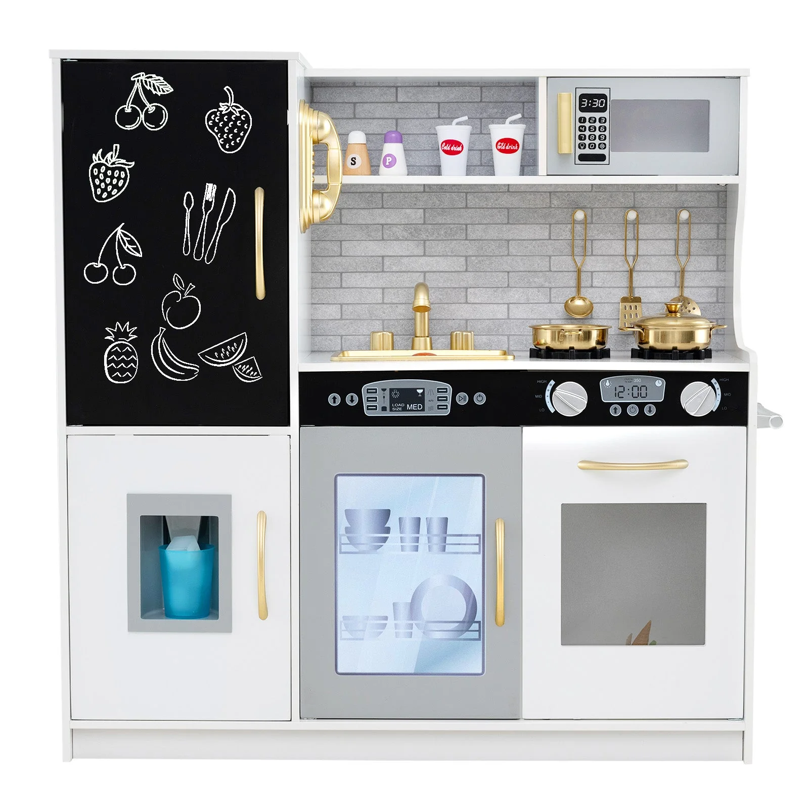 Toddler Pretend Play Kitchen for Boys and Girls 3-6 Years Old-White & Golden - Image 2