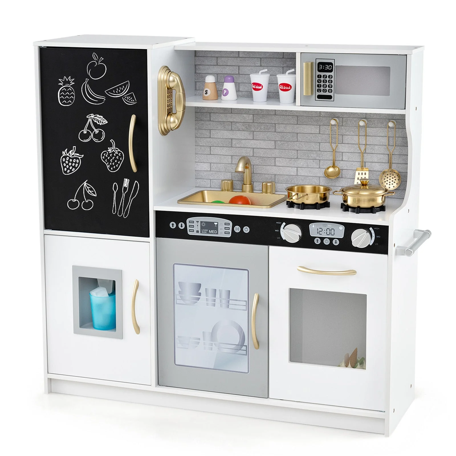 Toddler Pretend Play Kitchen for Boys and Girls 3-6 Years Old-White & Golden - Image 3