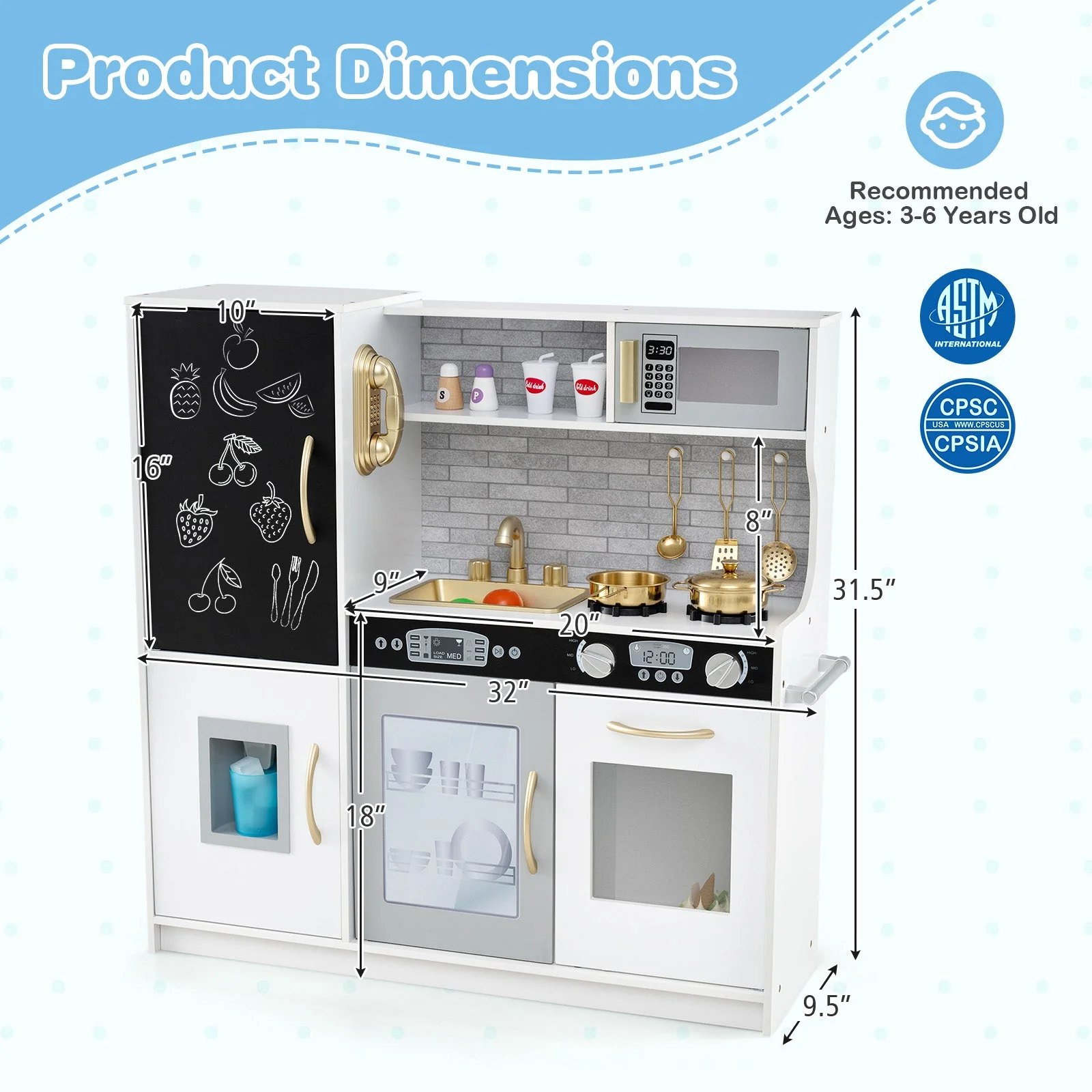 Toddler Pretend Play Kitchen for Boys and Girls 3-6 Years Old-White & Golden - Image 4