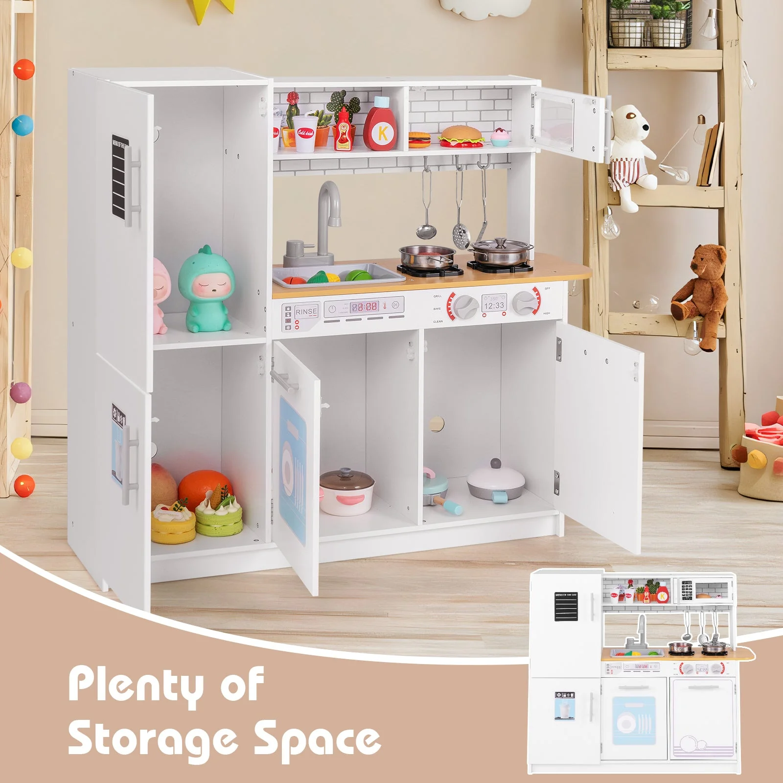 Toddler Pretend Play Kitchen Toy with Stove for 3+ Boys and Girls-White - Image 2