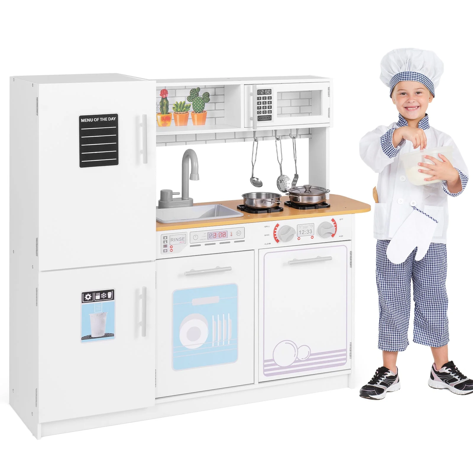 Toddler Pretend Play Kitchen Toy with Stove for 3+ Boys and Girls-White - Image 3