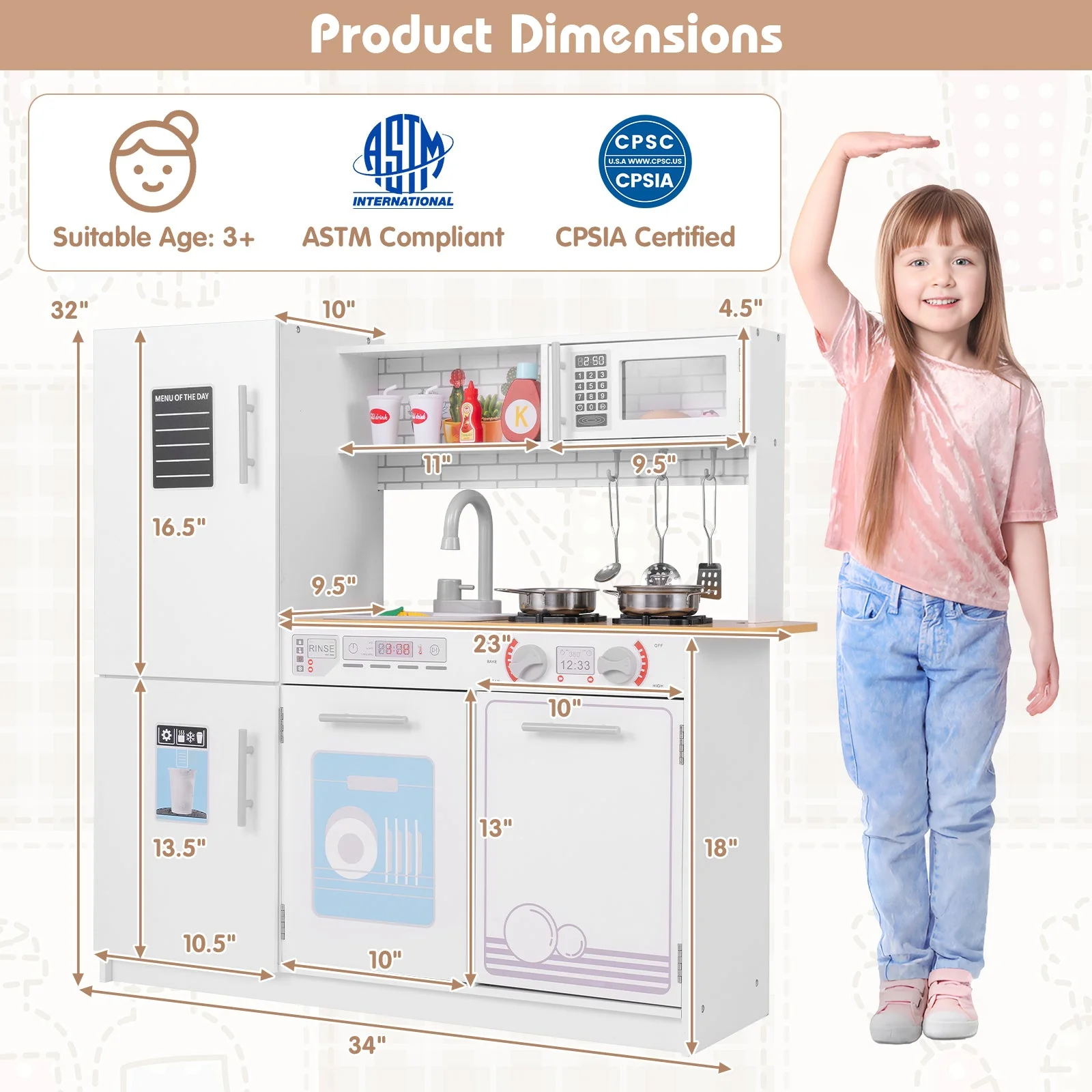 Toddler Pretend Play Kitchen Toy with Stove for 3+ Boys and Girls-White - Image 5