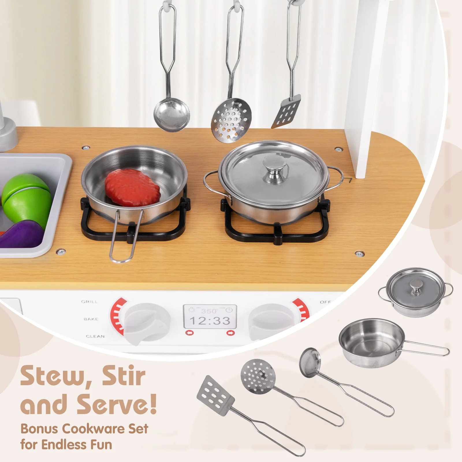 Toddler Pretend Play Kitchen Toy with Stove for 3+ Boys and Girls-White - Image 6