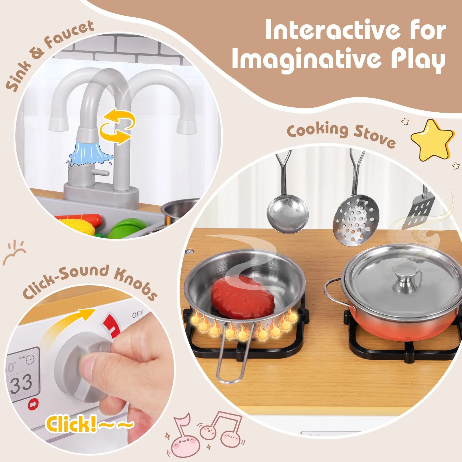 Toddler Pretend Play Kitchen Toy with Stove for 3+ Boys and Girls-White - Image 7