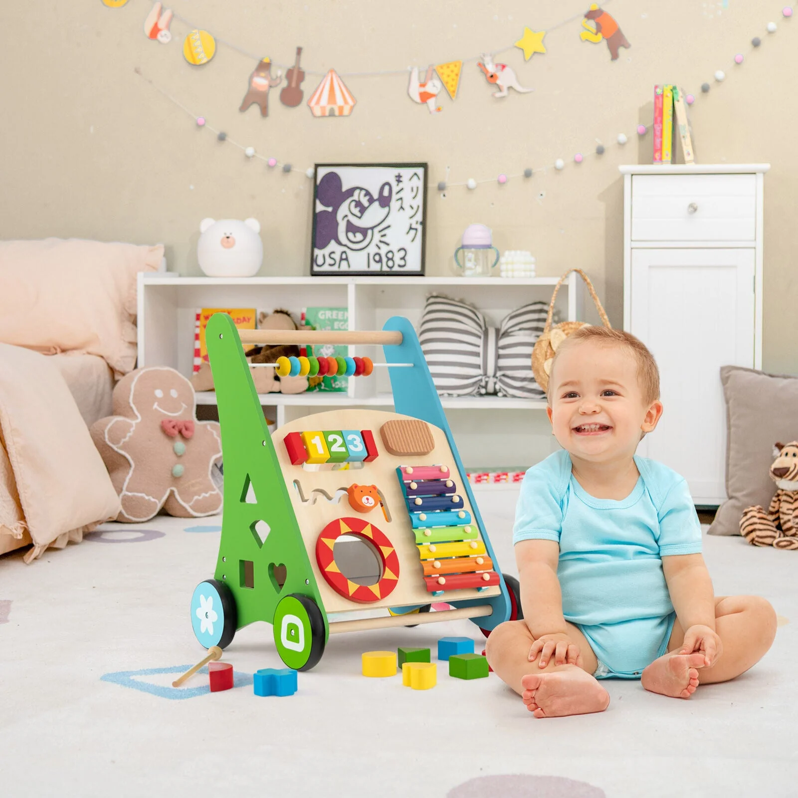 Toddler Push Walker Activity Center Toy with Burr-free Handle - Image 2