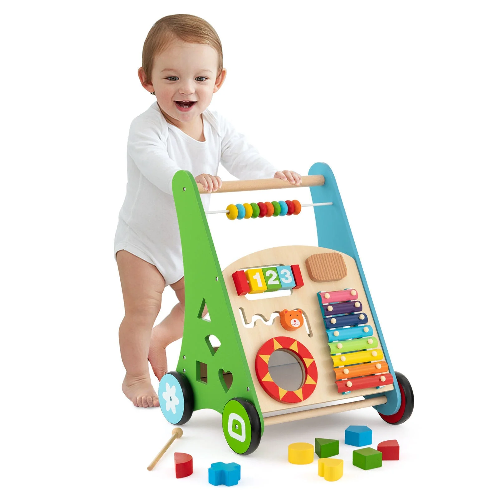 Toddler Push Walker Activity Center Toy with Burr-free Handle - Image 4