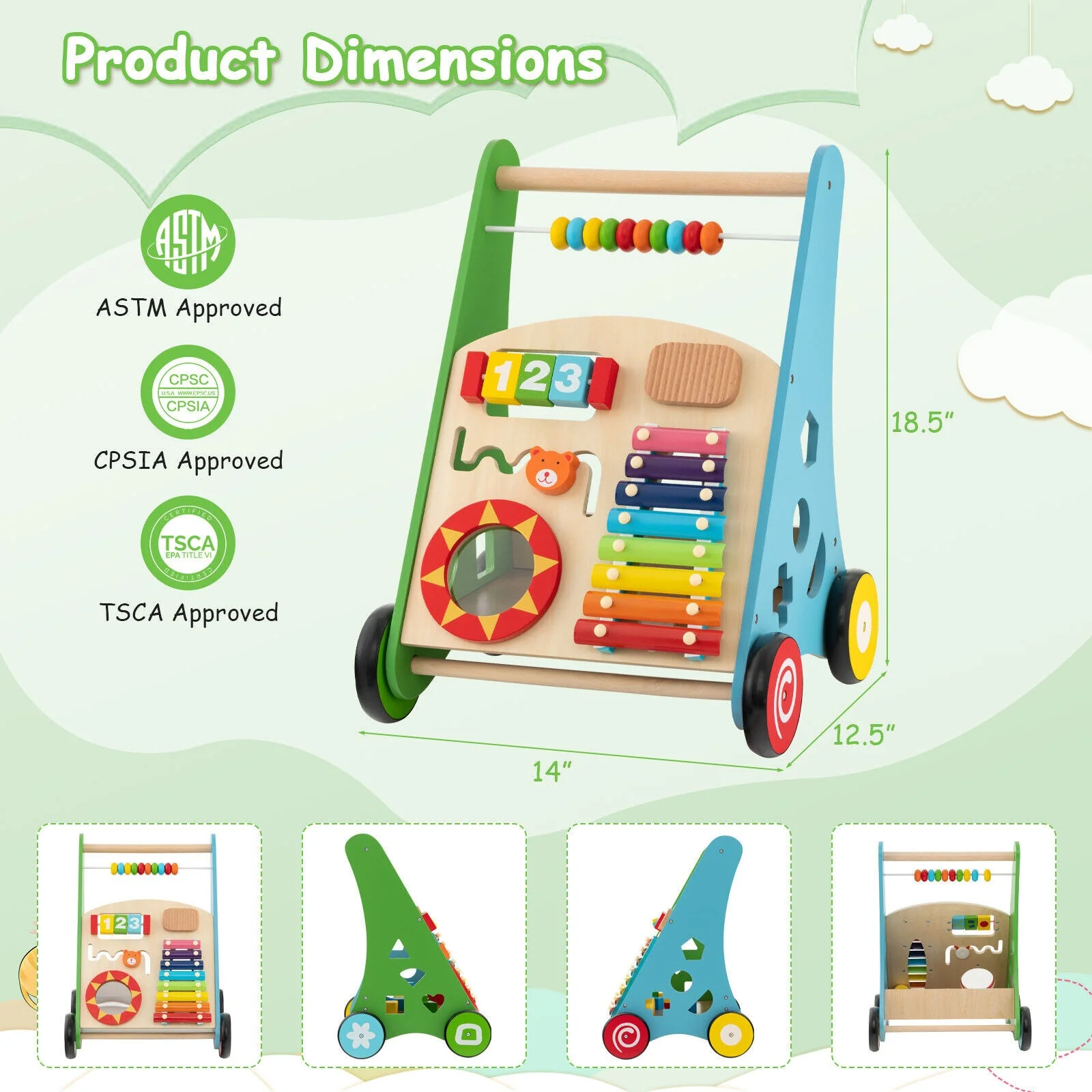 Toddler Push Walker Activity Center Toy with Burr-free Handle - Image 6
