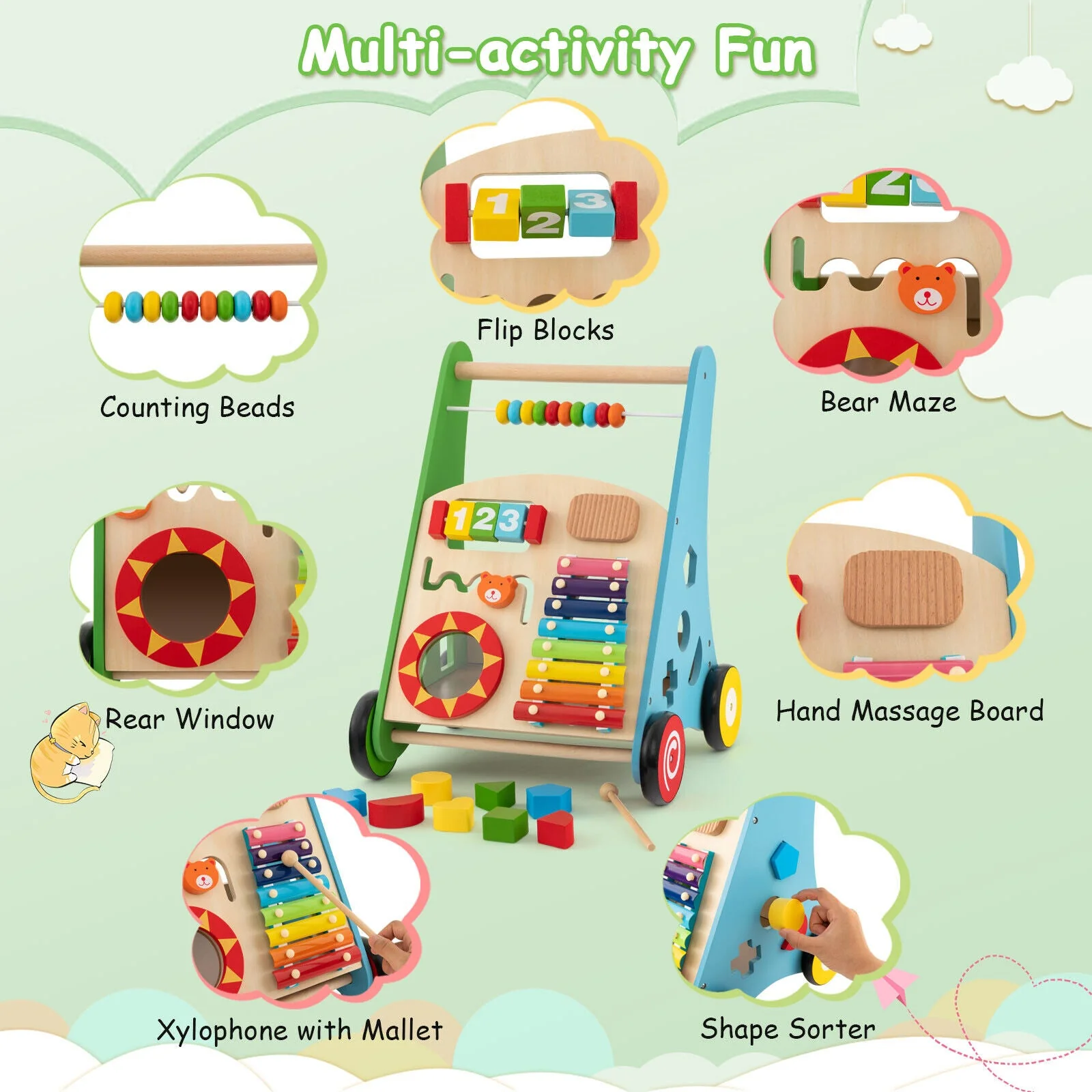 Toddler Push Walker Activity Center Toy with Burr-free Handle - Image 7