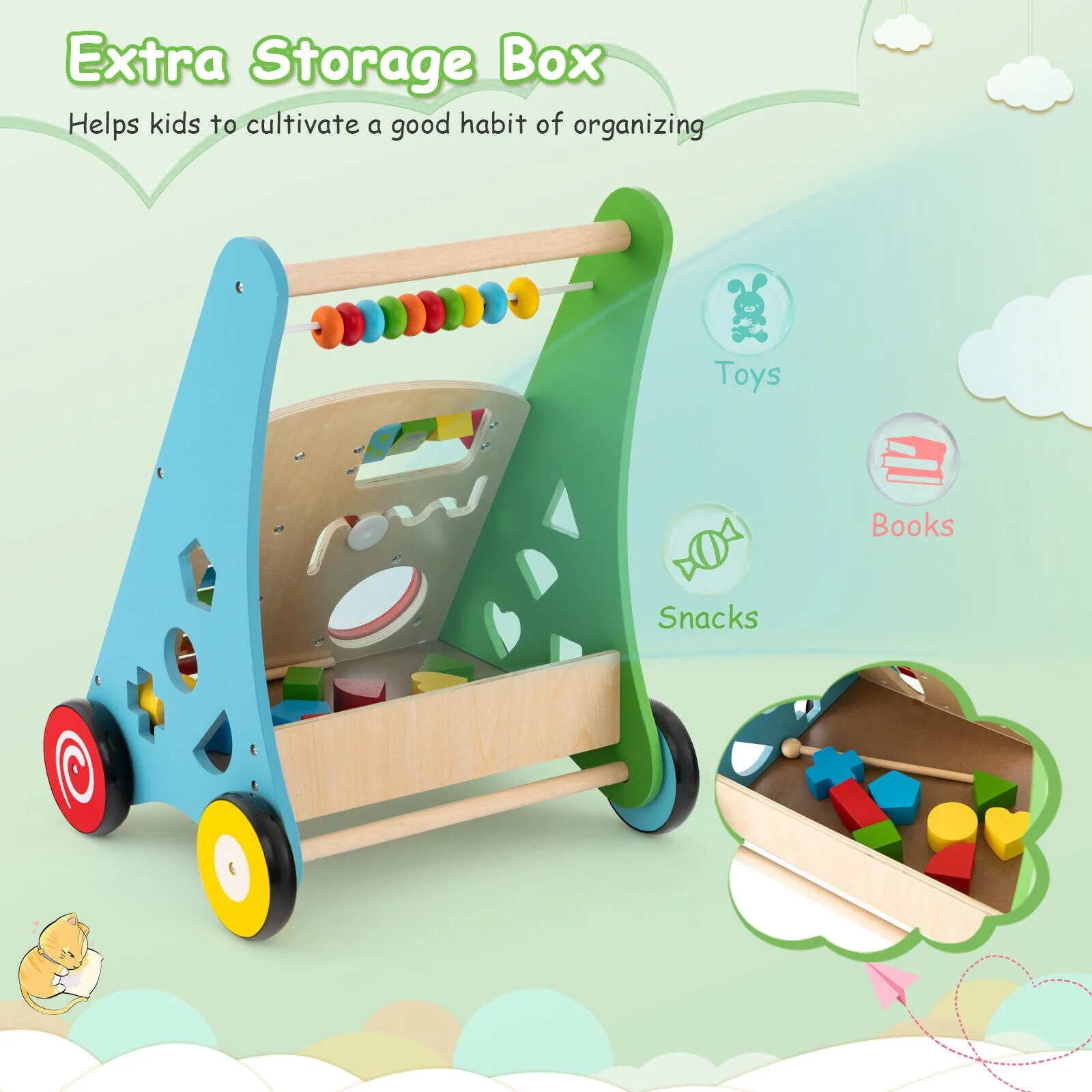Toddler Push Walker Activity Center Toy with Burr-free Handle - Image 8