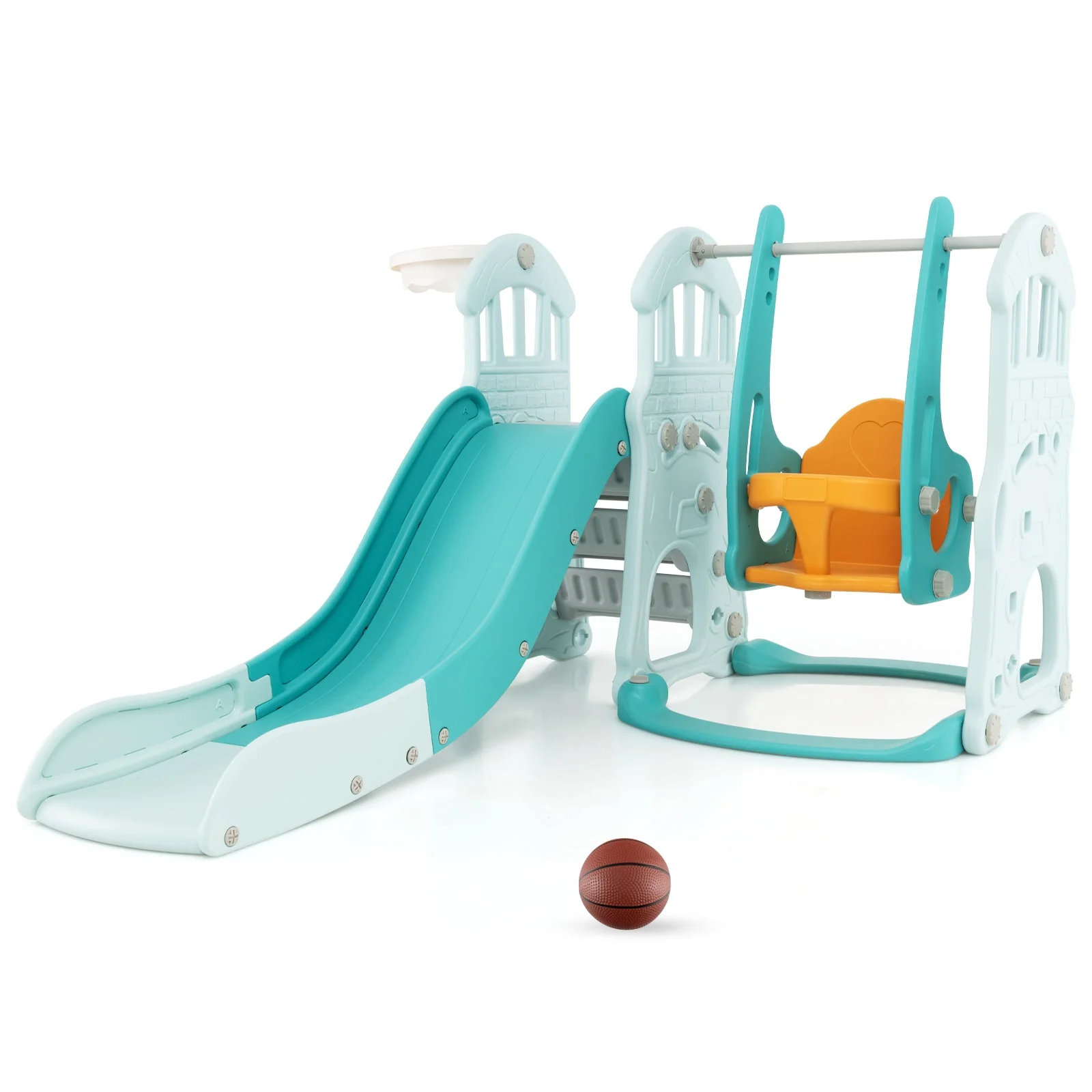 Toddler Slide and Swing Set  with Extra-long Slide Height Adjustable Swing Basketball Hoop and Climber - Image 3