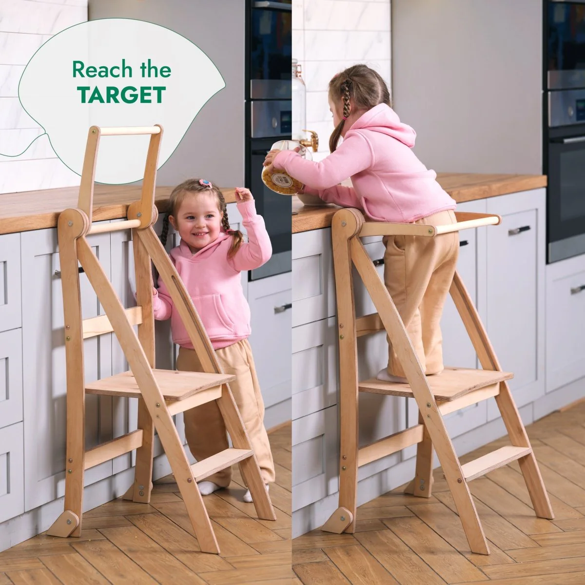 Toddler Tower: Foldable Step Stool for Toddlers - Beige - Image 6