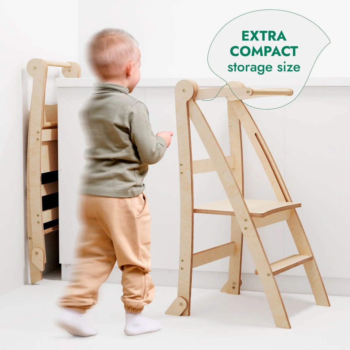Toddler Tower: Foldable Step Stool for Toddlers - Beige - Image 8
