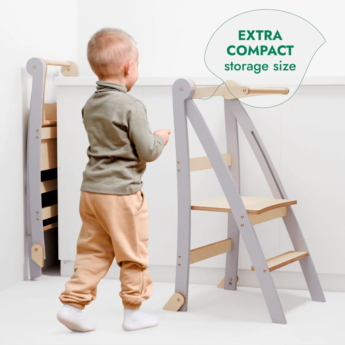 Toddler Tower: Foldable Step Stool for Toddlers - Gray - Image 5