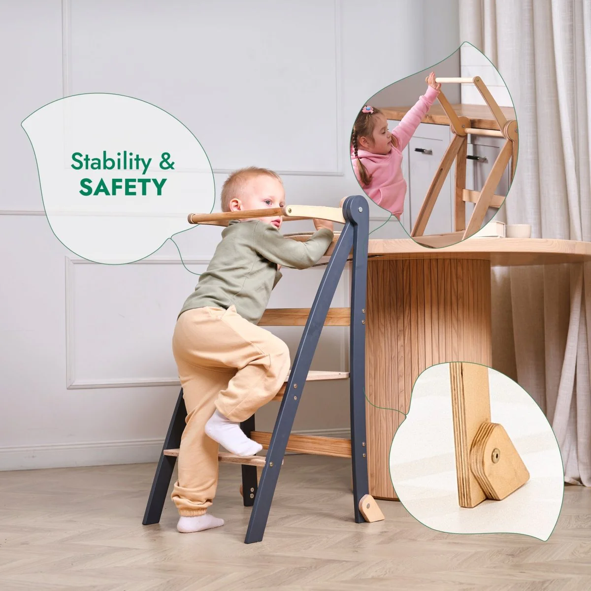 Toddler Tower: Foldable Step Stool for Toddlers - Gray - Image 9