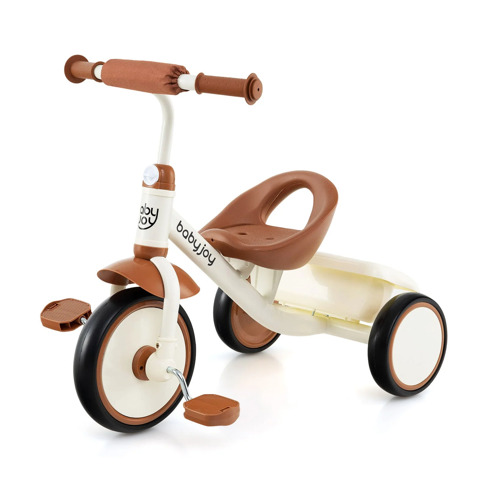 Toddler Tricycle Kids Trike with Adjustable Seat and Basket Aged 3-5 Years Old-Beige - Image 3