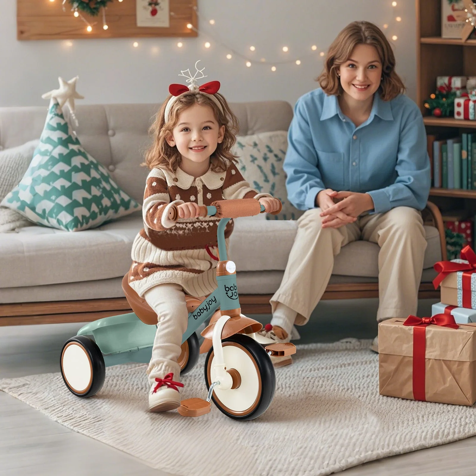Toddler Tricycle Kids Trike with Adjustable Seat and Basket Aged 3-5 Years Old-Green - Image 2
