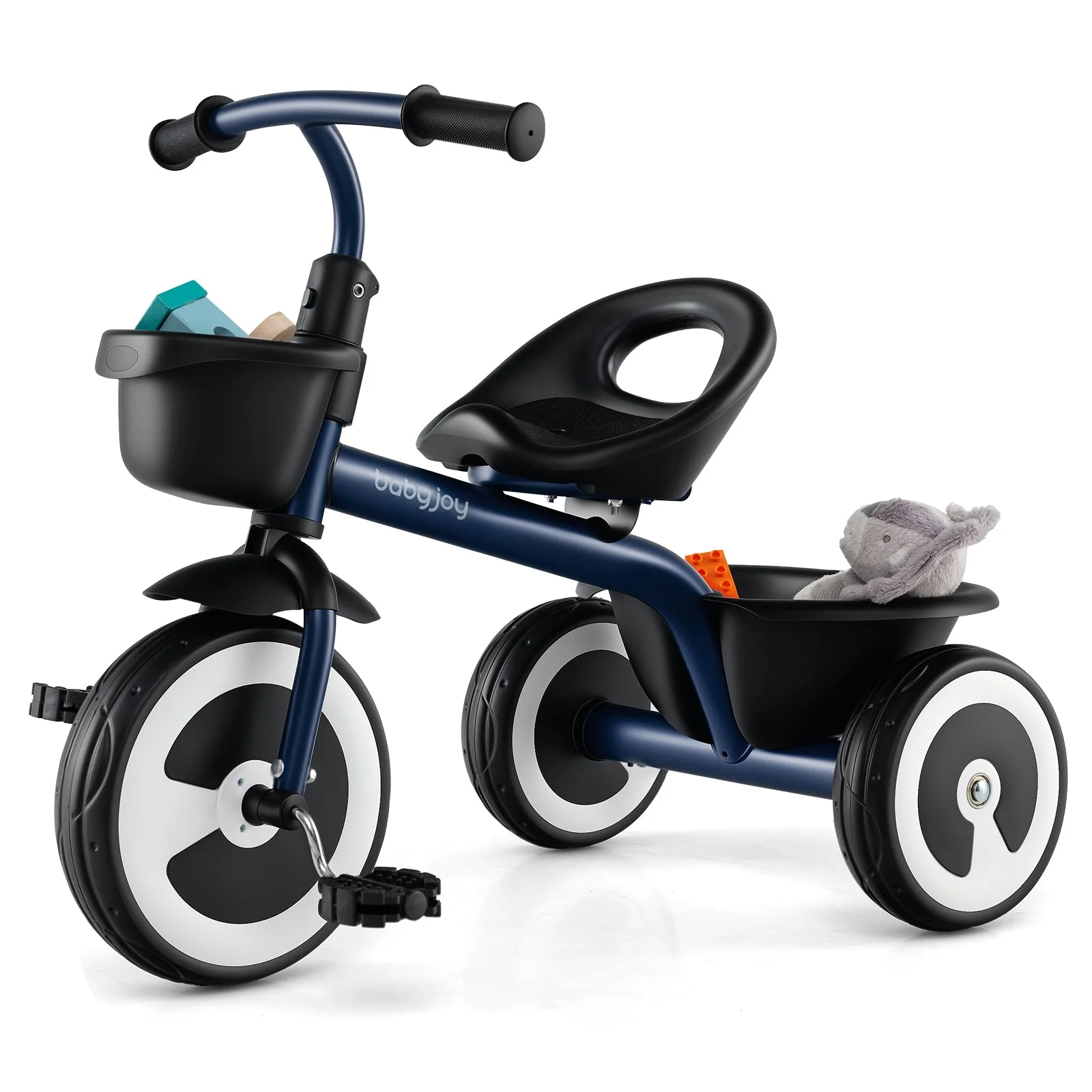 Toddler Tricycle with Adjustable Seat and Storage Baskets for 1.5-5 Years Old-Navy - Image 3