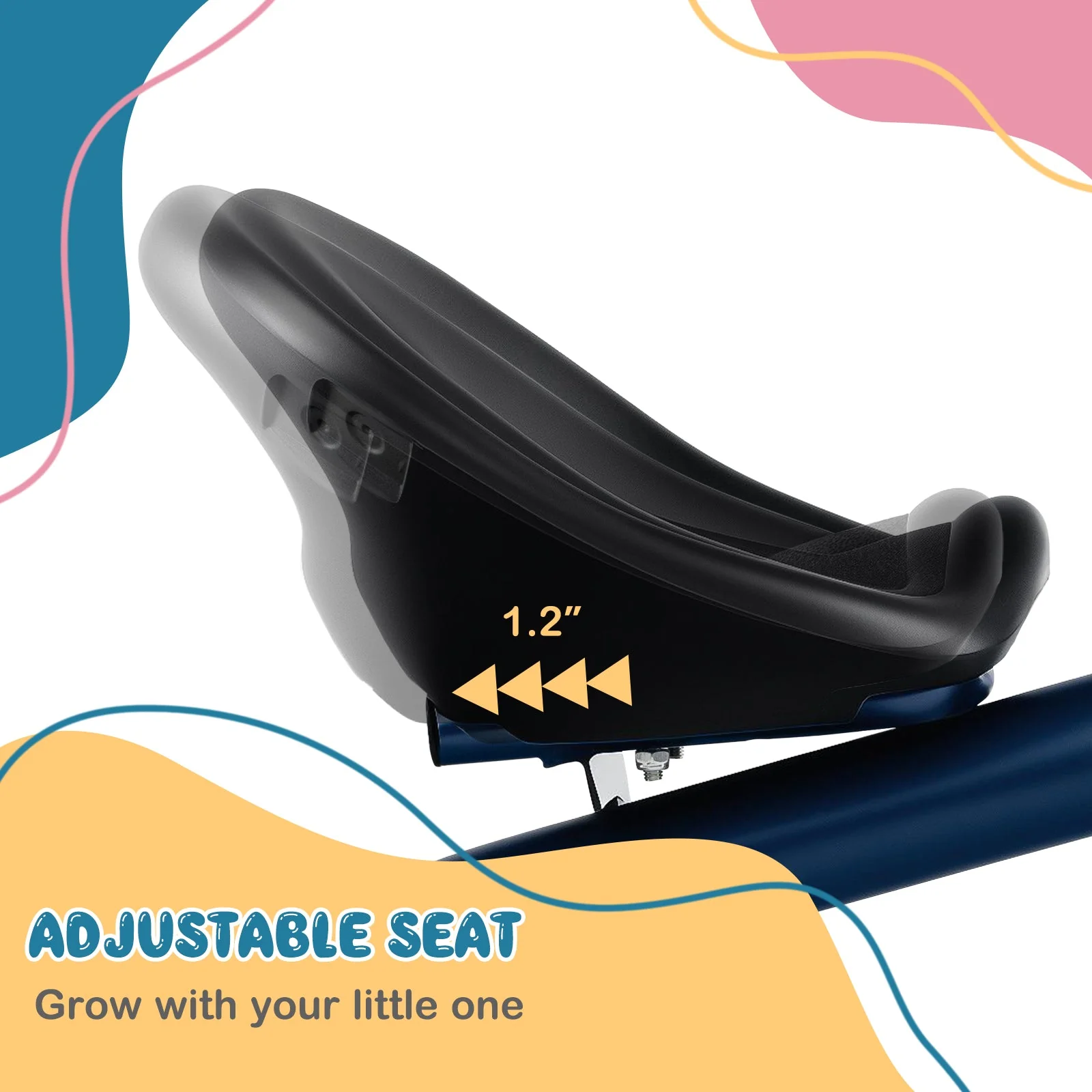 Toddler Tricycle with Adjustable Seat and Storage Baskets for 1.5-5 Years Old-Navy - Image 5