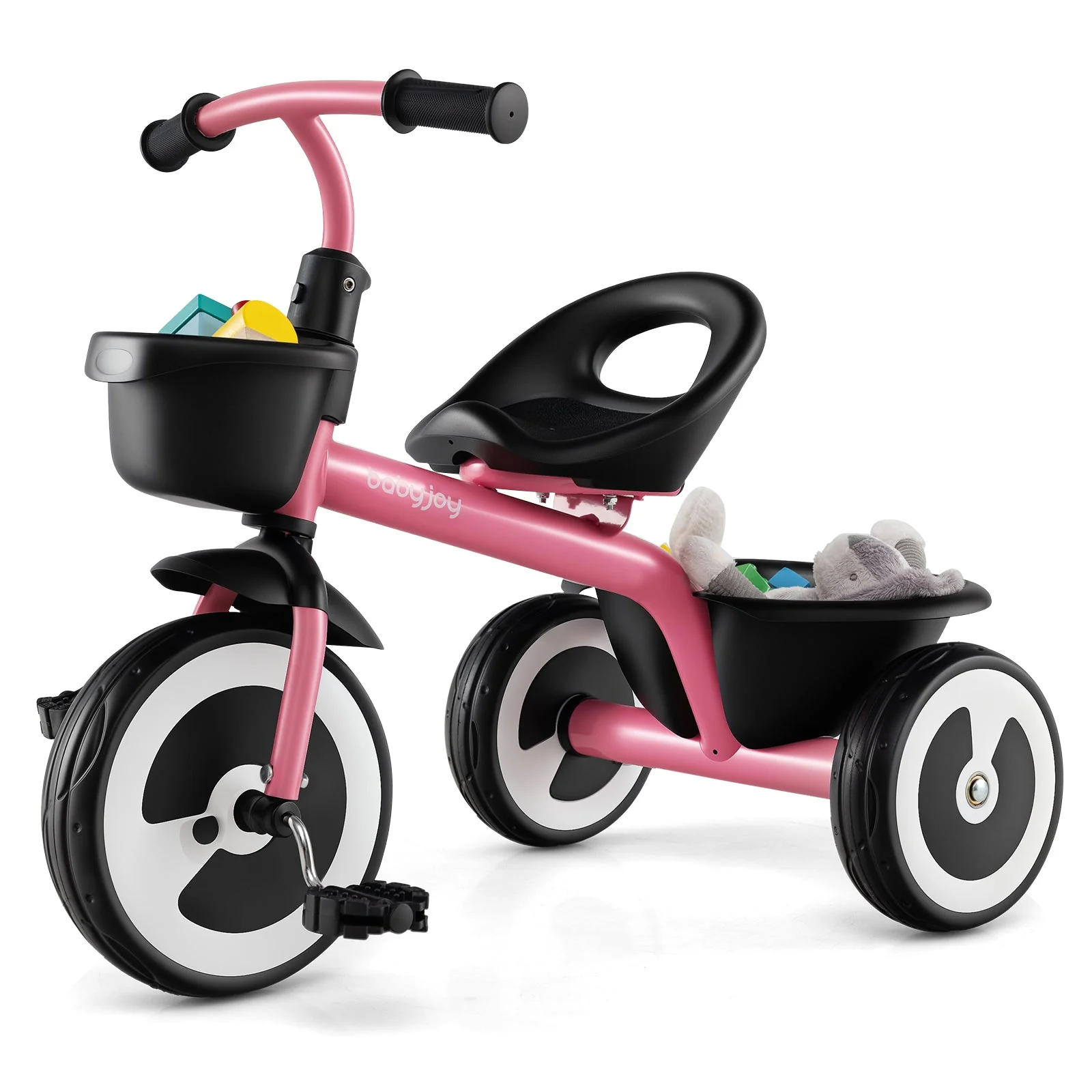 Toddler Tricycle with Adjustable Seat and Storage Baskets for 1.5-5 Years Old-Pink - Image 3