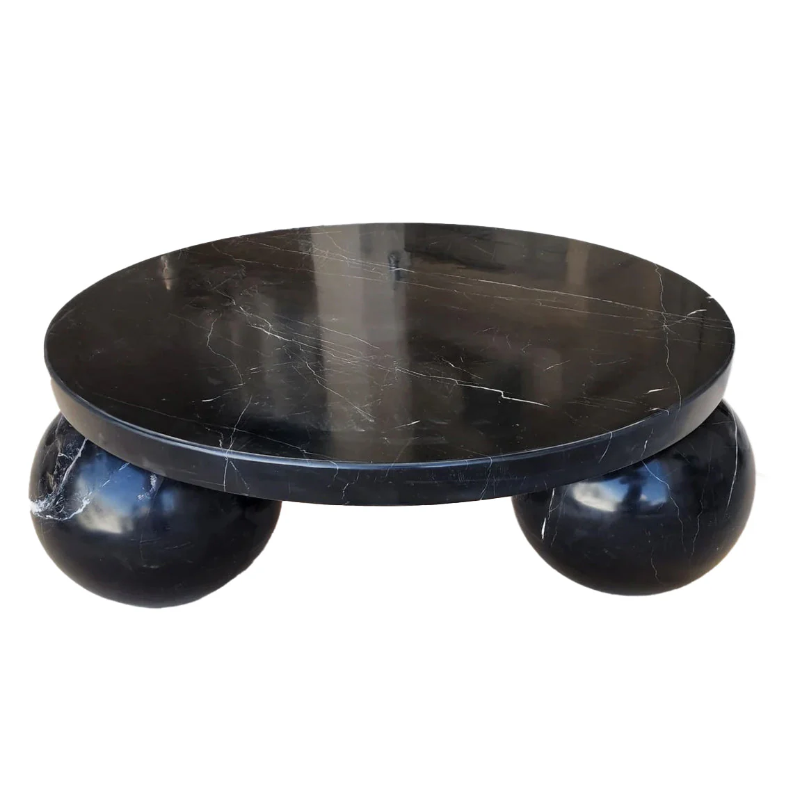 Toros Black Marble Round Designer Coffee Table with Sphere Legs - Image 2