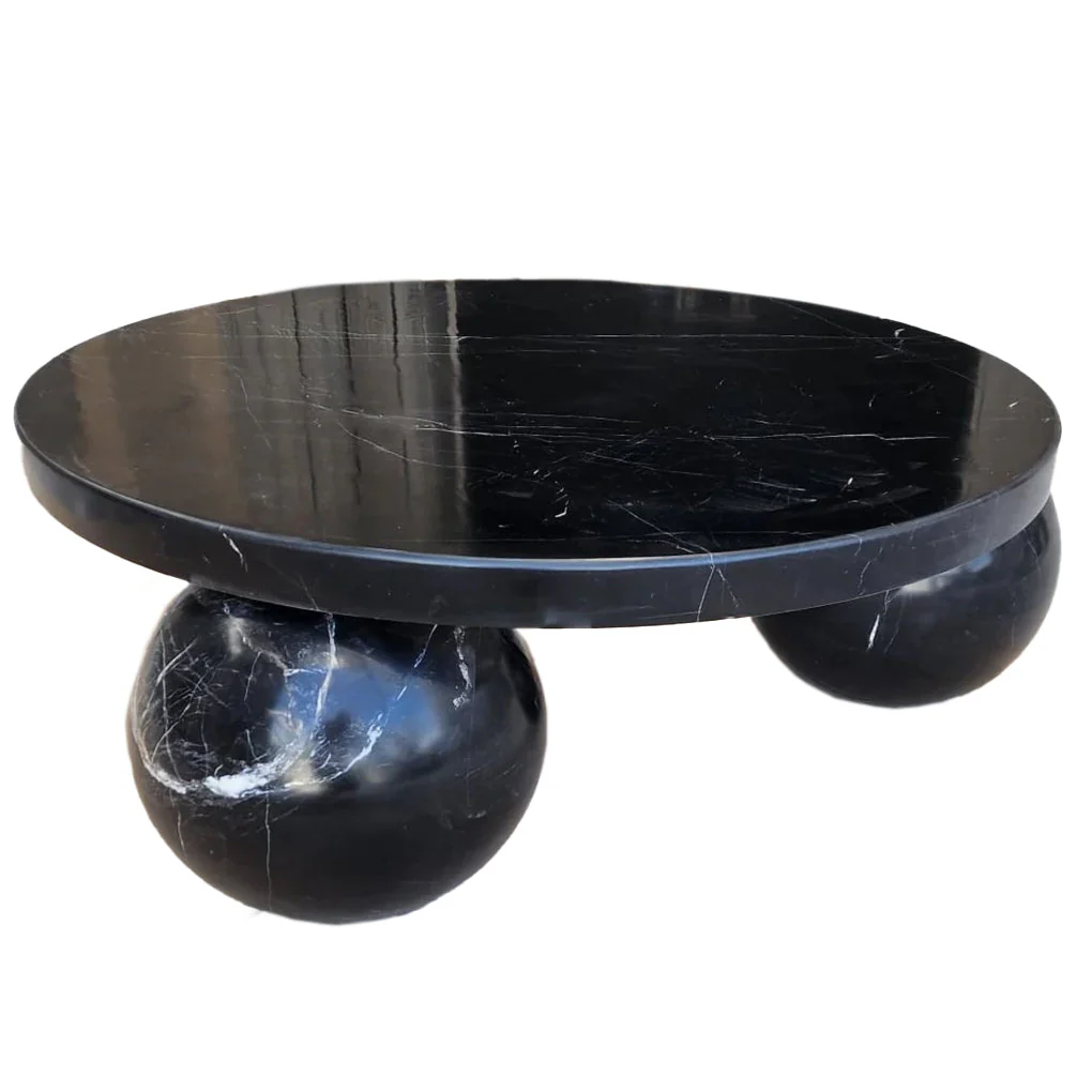 Toros Black Marble Round Designer Coffee Table with Sphere Legs - Image 3