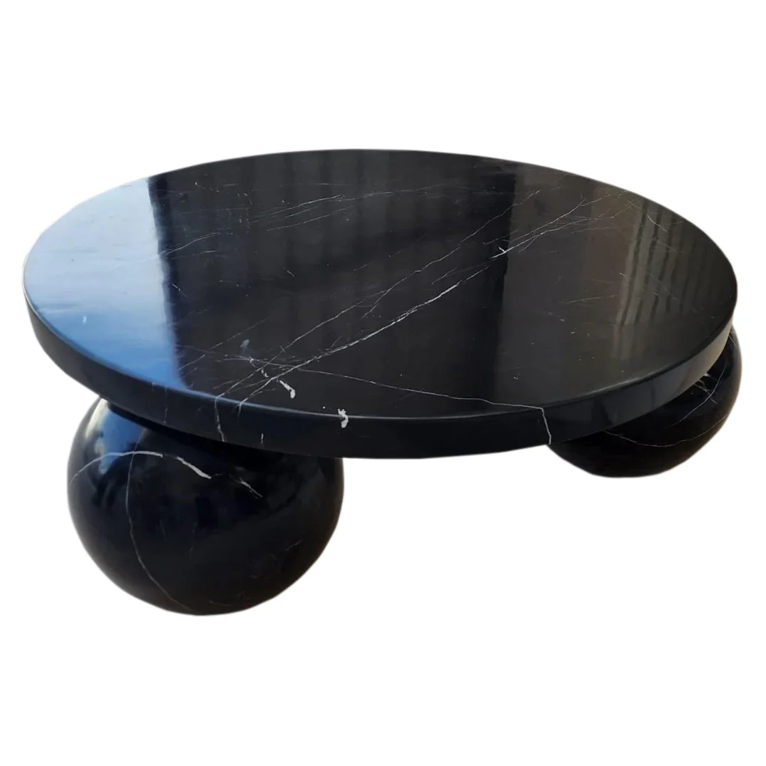 Toros Black Marble Round Designer Coffee Table with Sphere Legs - Image 6