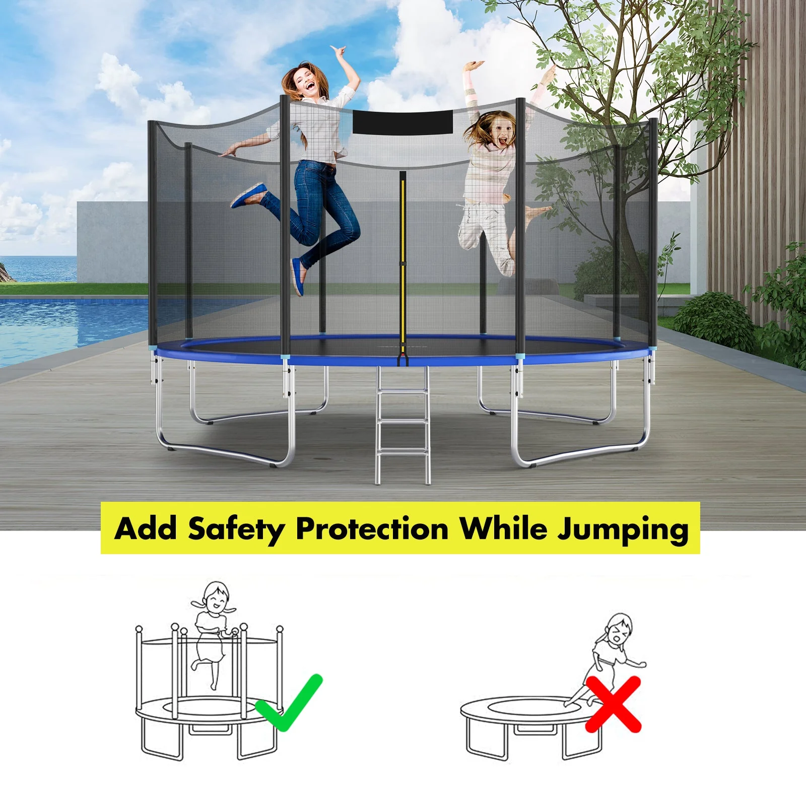 Trampoline Replacement Protection Enclosure Net with Zipper-14ft - Image 5