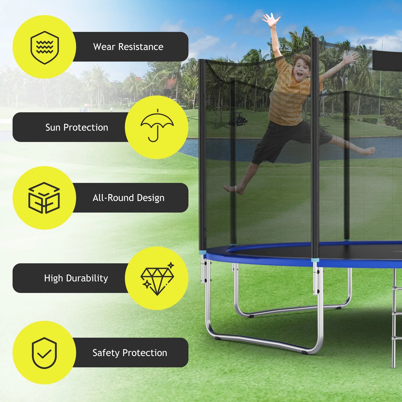 Trampoline Replacement Protection Enclosure Net with Zipper-14ft - Image 7