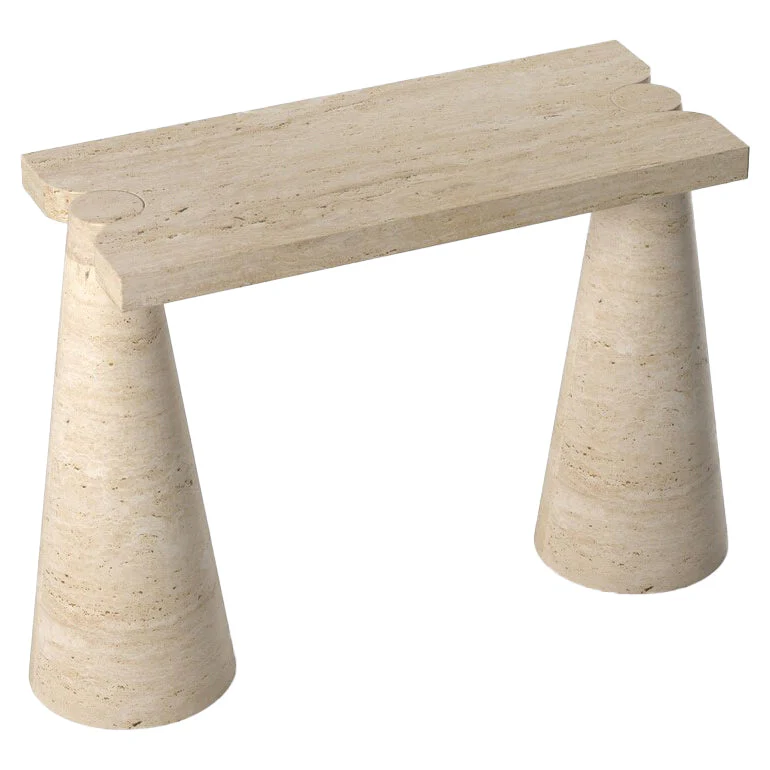 Troia Light Travertine Designer Cone Shape Legs Console Polished - Image 2