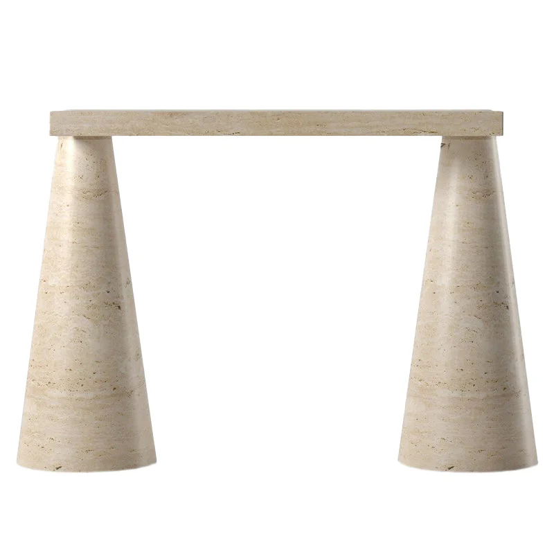 Troia Light Travertine Designer Cone Shape Legs Console Polished - Image 3