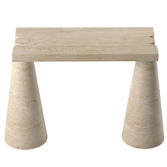 Troia Light Travertine Designer Cone Shape Legs Console Polished - Image 4