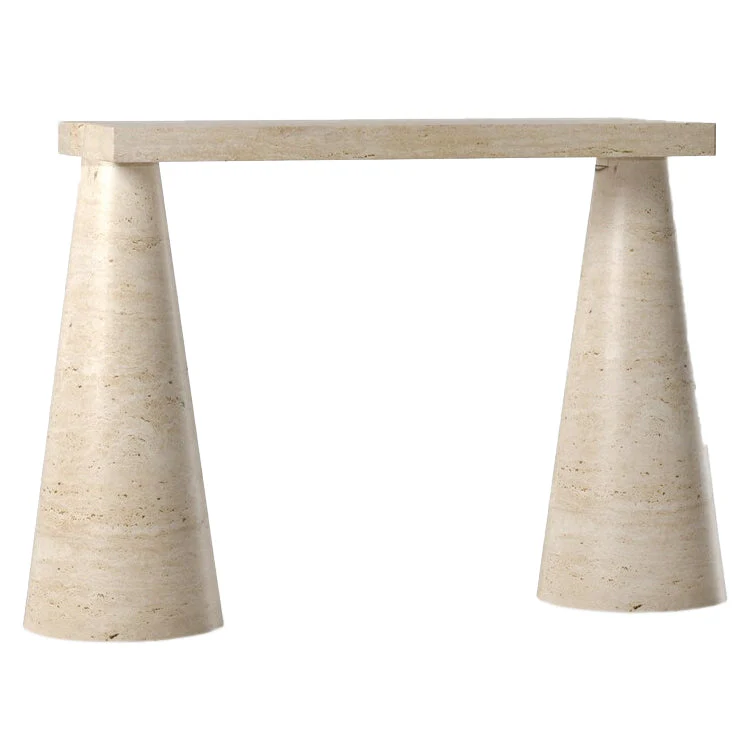 Troia Light Travertine Designer Cone Shape Legs Console Polished - Image 5