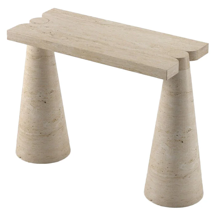 Troia Light Travertine Designer Cone Shape Legs Console Polished - Image 6