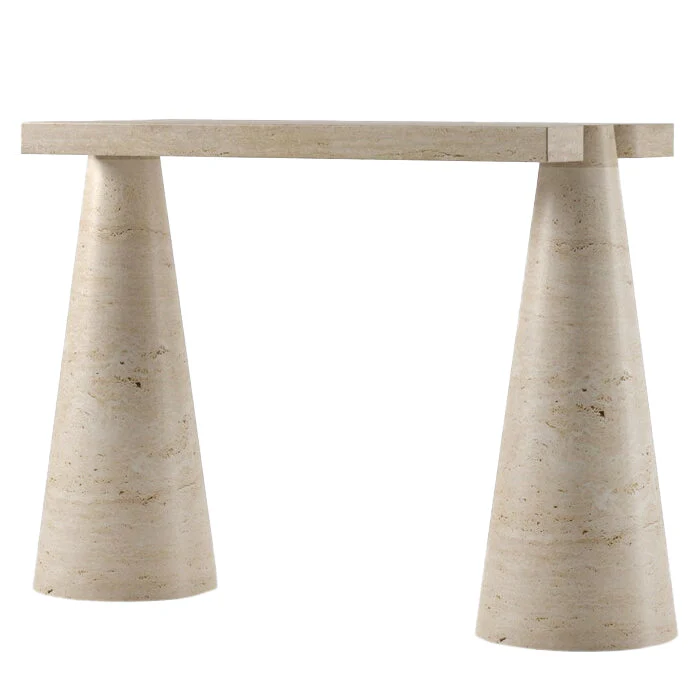 Troia Light Travertine Designer Cone Shape Legs Console Polished - Image 7