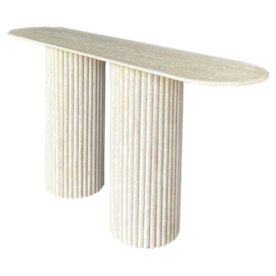 Troia Light Travertine Fluted Legs Designer Console - Image 2