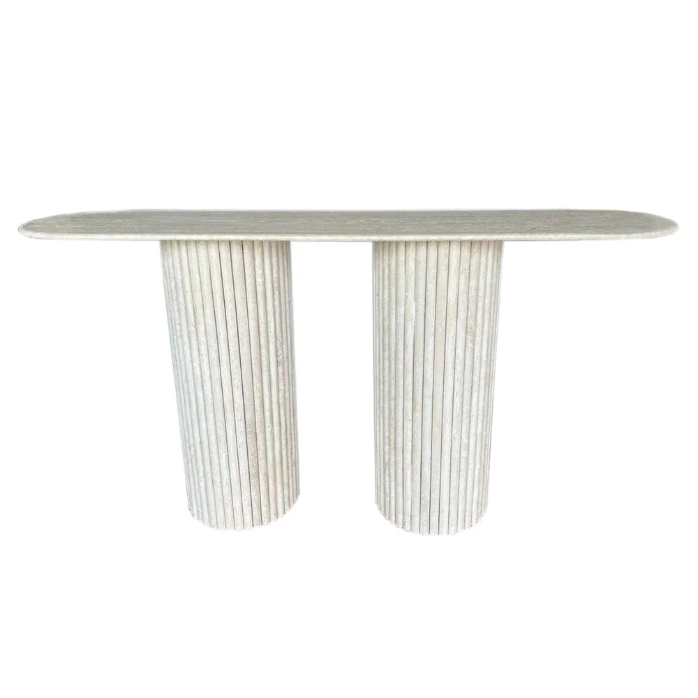 Troia Light Travertine Fluted Legs Designer Console - Image 3