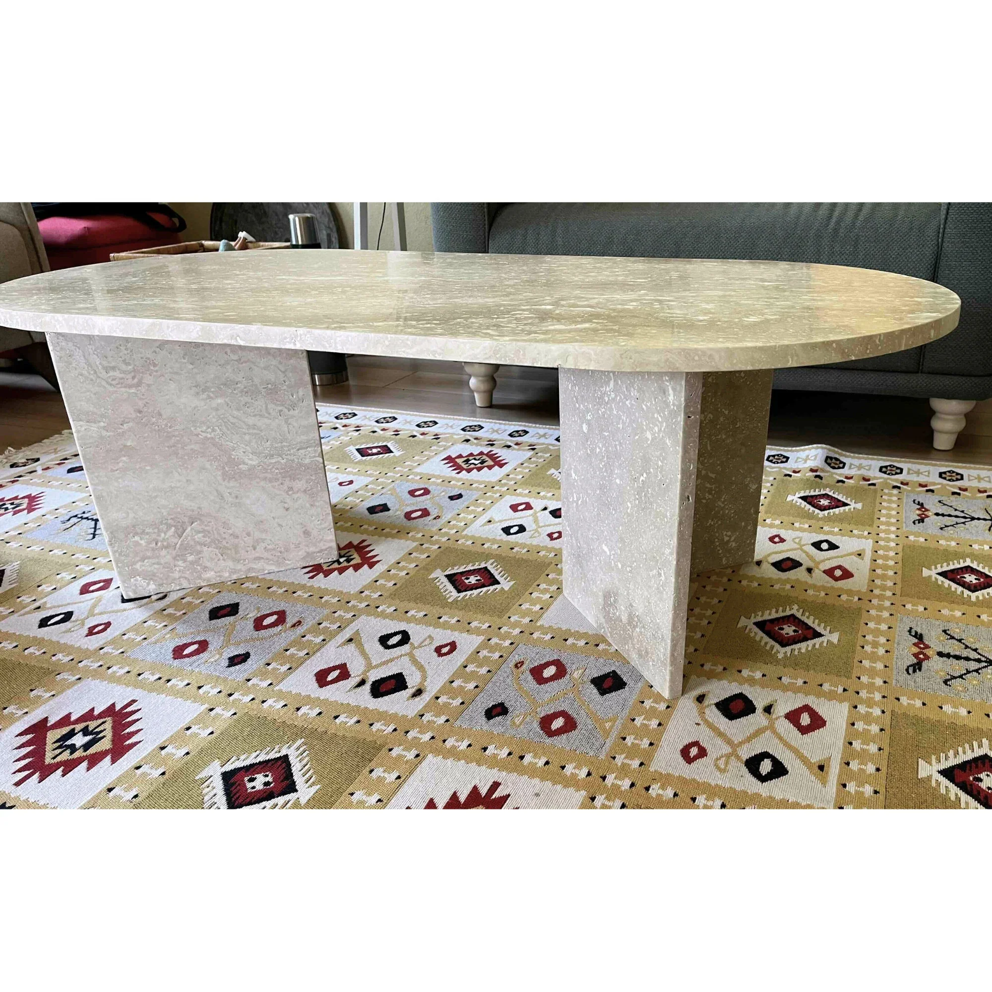 Troia Light Travertine Oval Shape Coffee Table Filled and Polished (W)24" (L)48" (H)16" - Image 11
