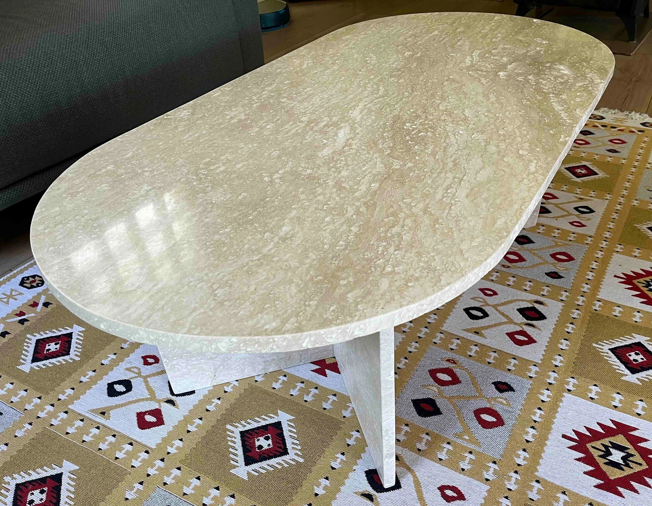 Troia Light Travertine Oval Shape Coffee Table Filled and Polished (W)24" (L)48" (H)16" - Image 12