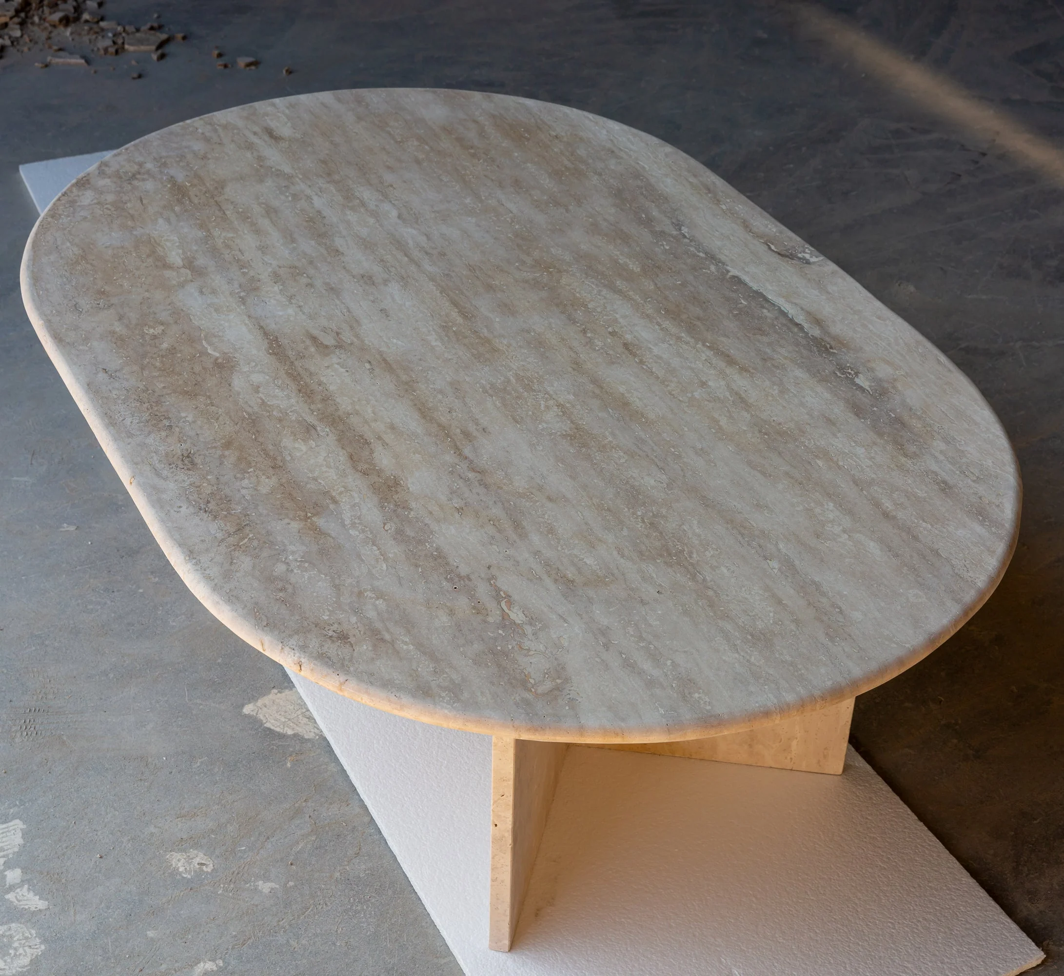 Troia Light Travertine Oval Shape Coffee Table Filled and Polished (W)24" (L)48" (H)16" - Image 13