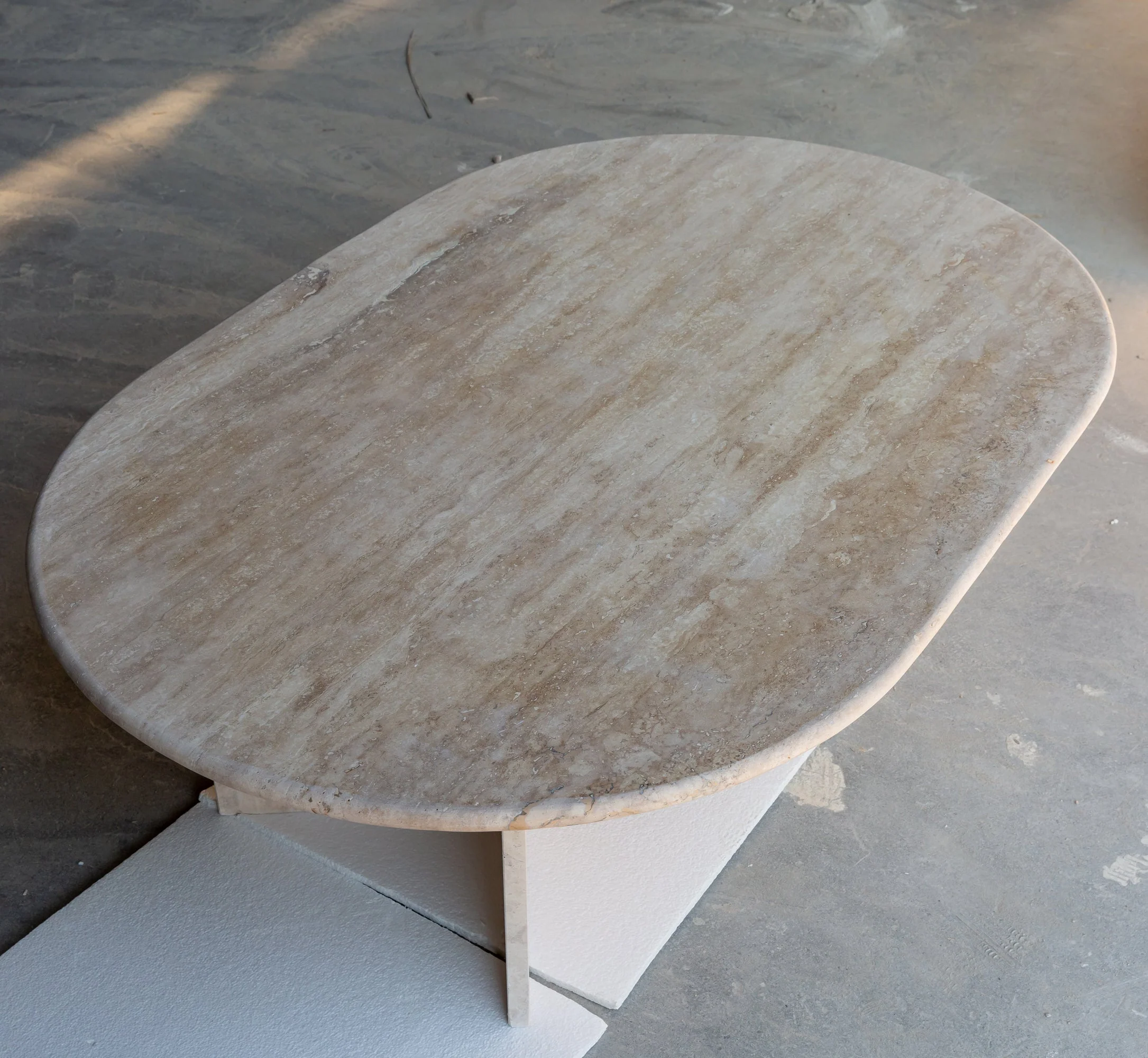 Troia Light Travertine Oval Shape Coffee Table Filled and Polished (W)24" (L)48" (H)16" - Image 14
