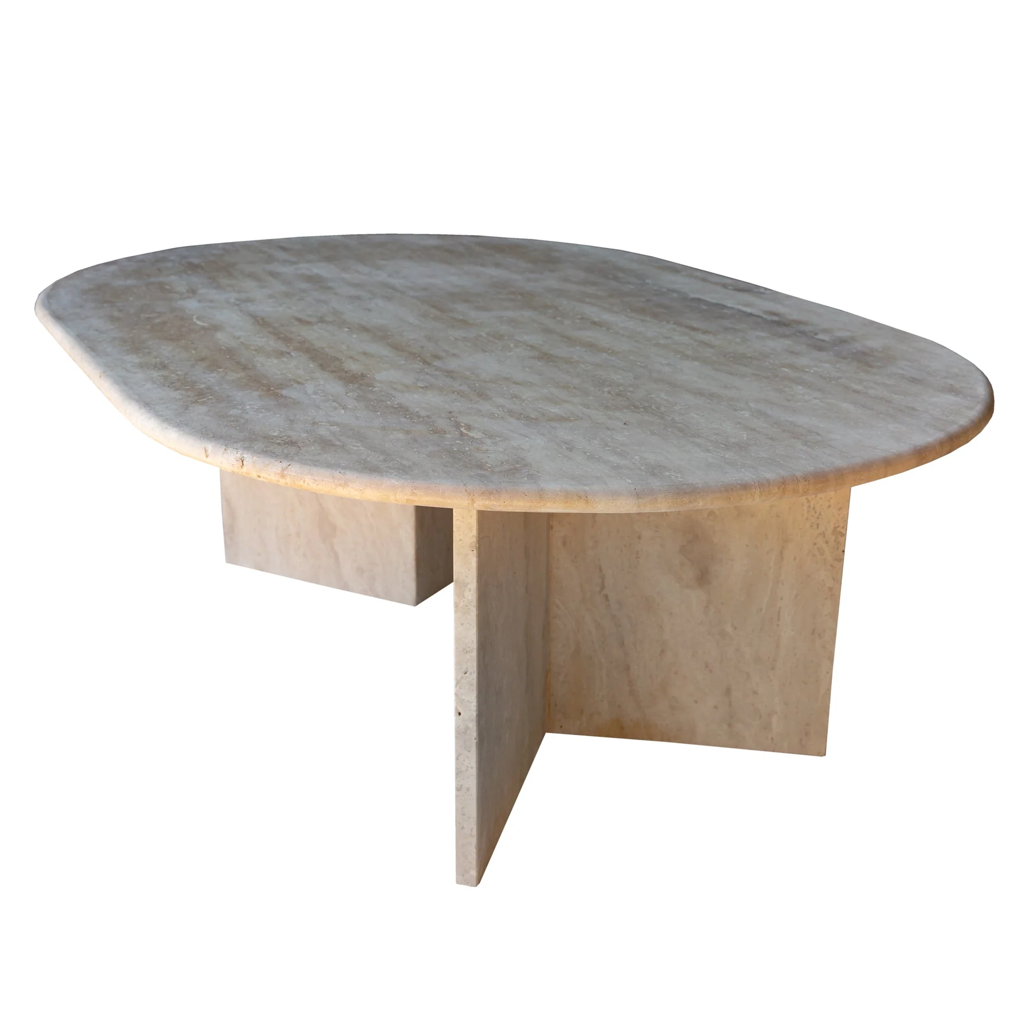 Troia Light Travertine Oval Shape Coffee Table Filled and Polished (W)24" (L)48" (H)16" - Image 2