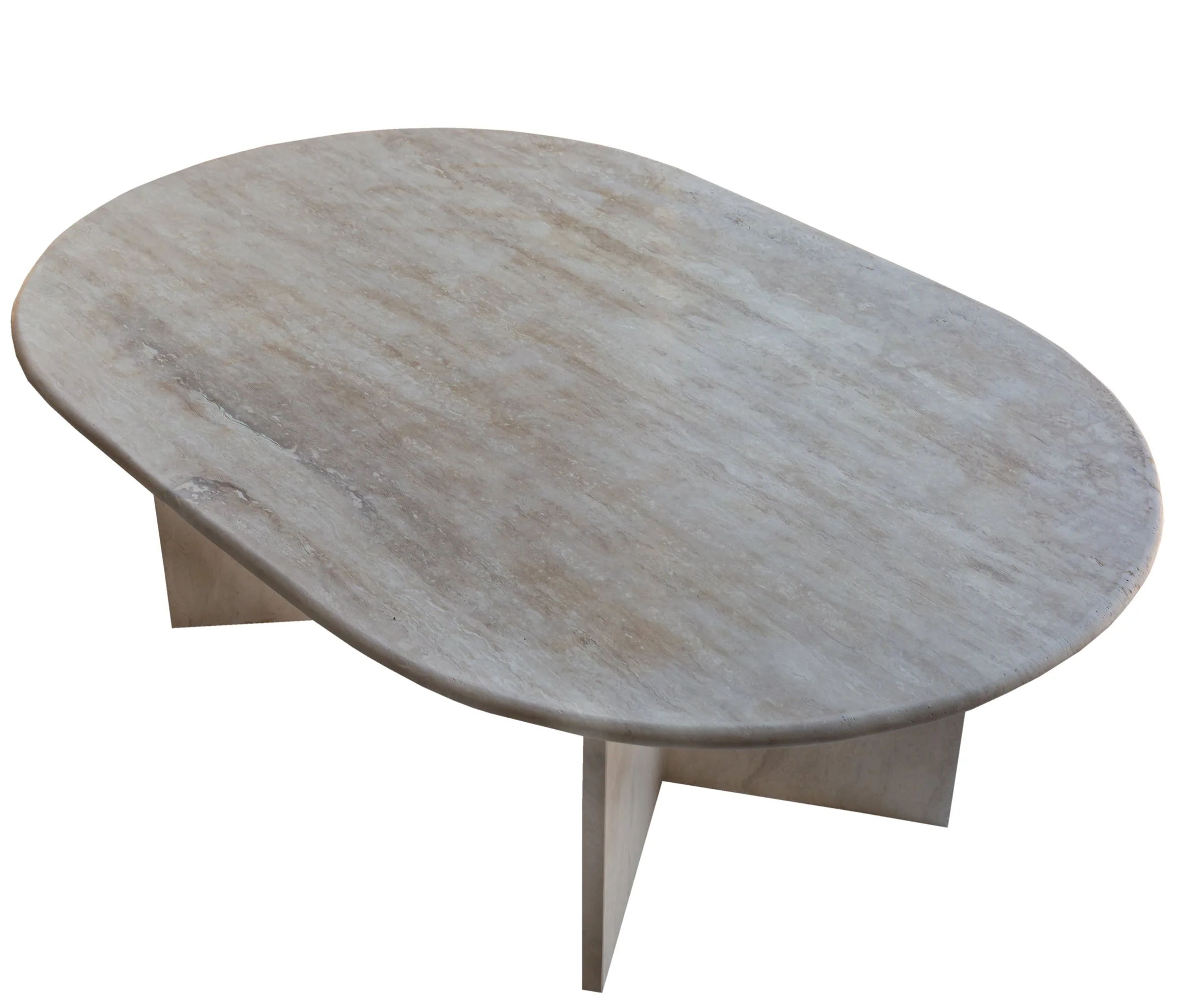 Troia Light Travertine Oval Shape Coffee Table Filled and Polished (W)24" (L)48" (H)16" - Image 4