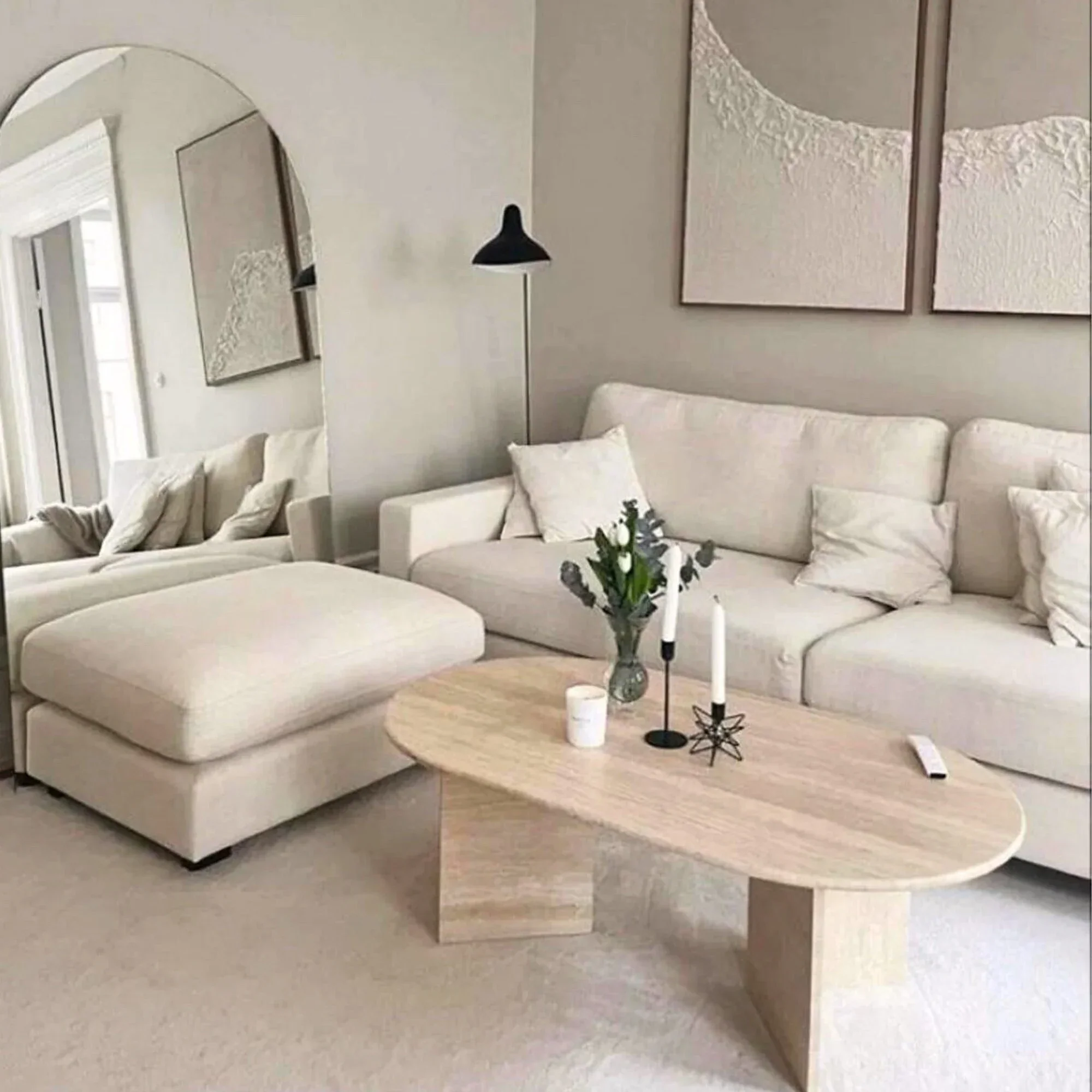 Troia Light Travertine Oval Shape Coffee Table Filled and Polished (W)24" (L)48" (H)16" - Image 6