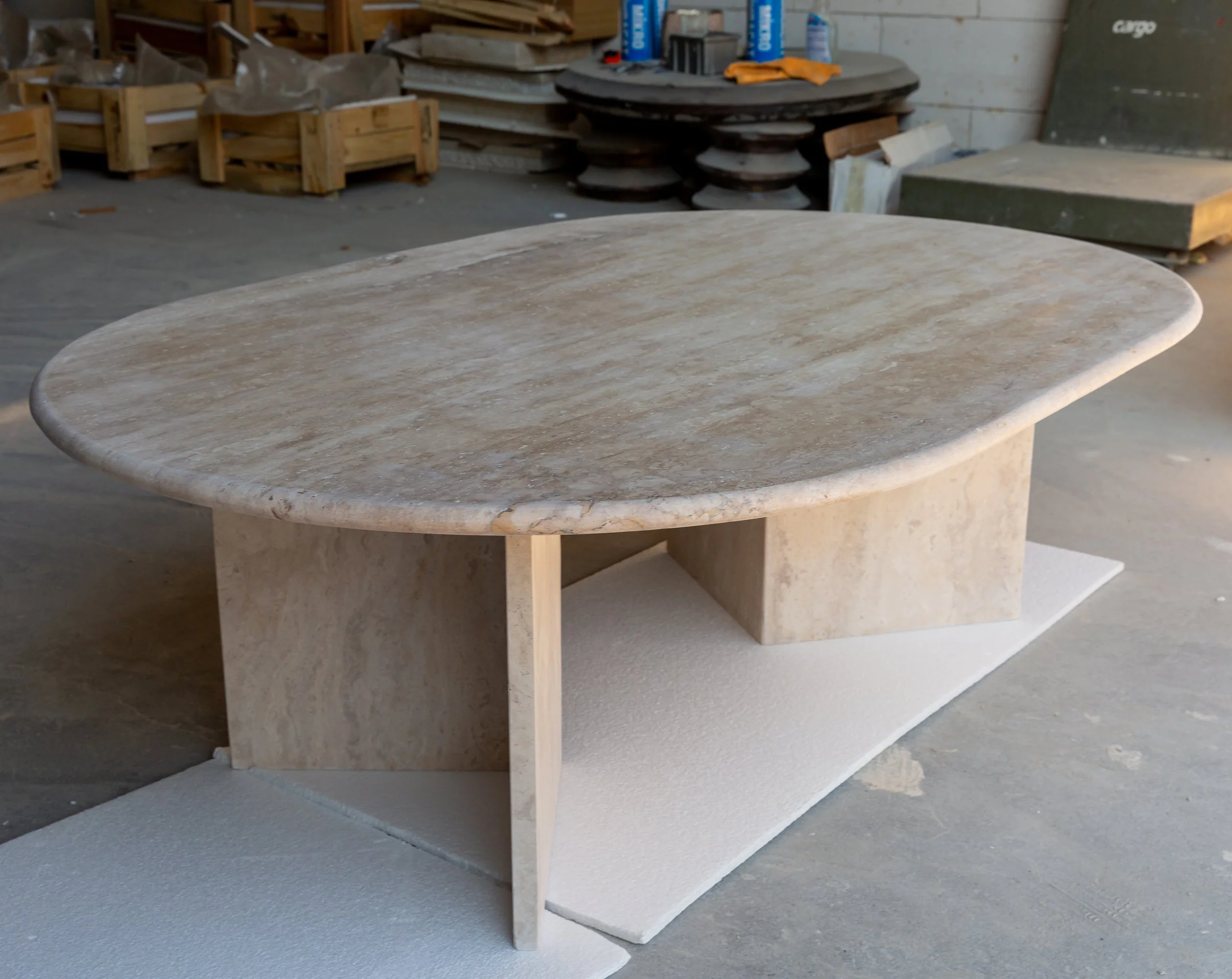 Troia Light Travertine Oval Shape Coffee Table Filled and Polished (W)24" (L)48" (H)16" - Image 9