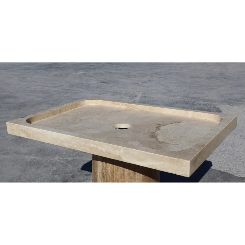 Troia Light Travertine Rectangular Shower Base Hand-carved from Solid Block (W)32" (L)48" (H)3" - Image 4