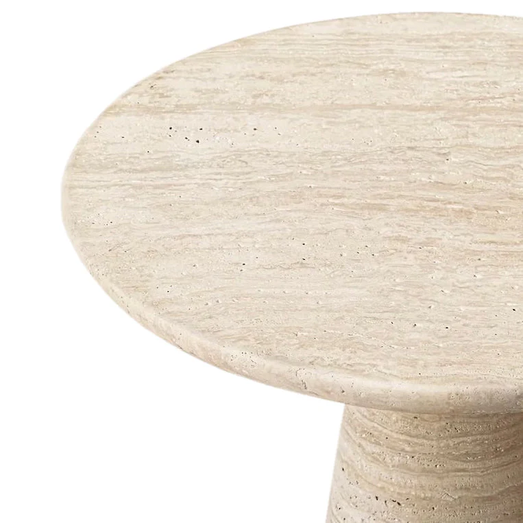 Troia Light Travertine Round End/Side Table Conic Shape Leg Honed (D)18" (H)22" - Image 2