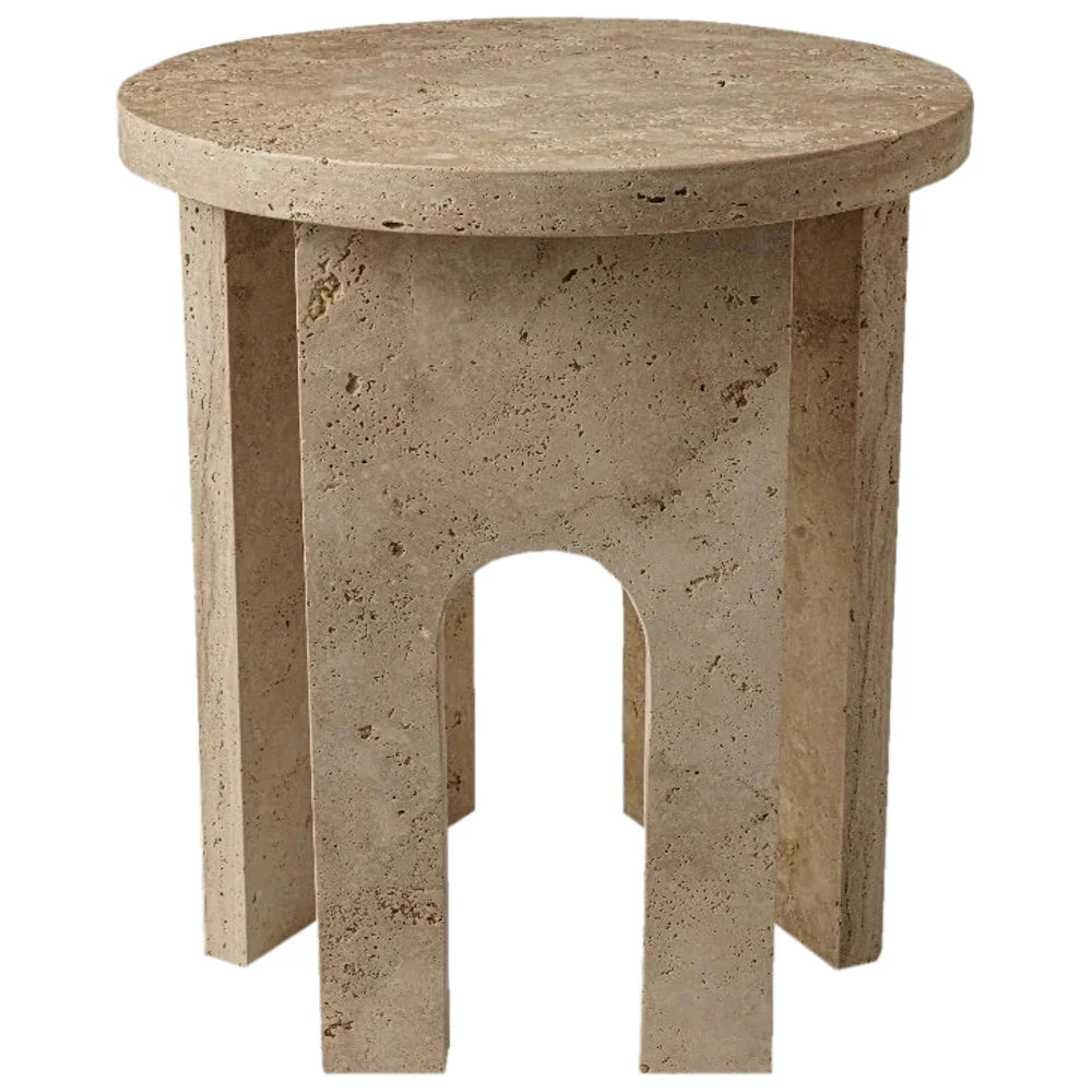 Troia Light Travertine Round End/Side Table U Shape Legs Unfilled, Honed (D)18" (H)20" - Image 2