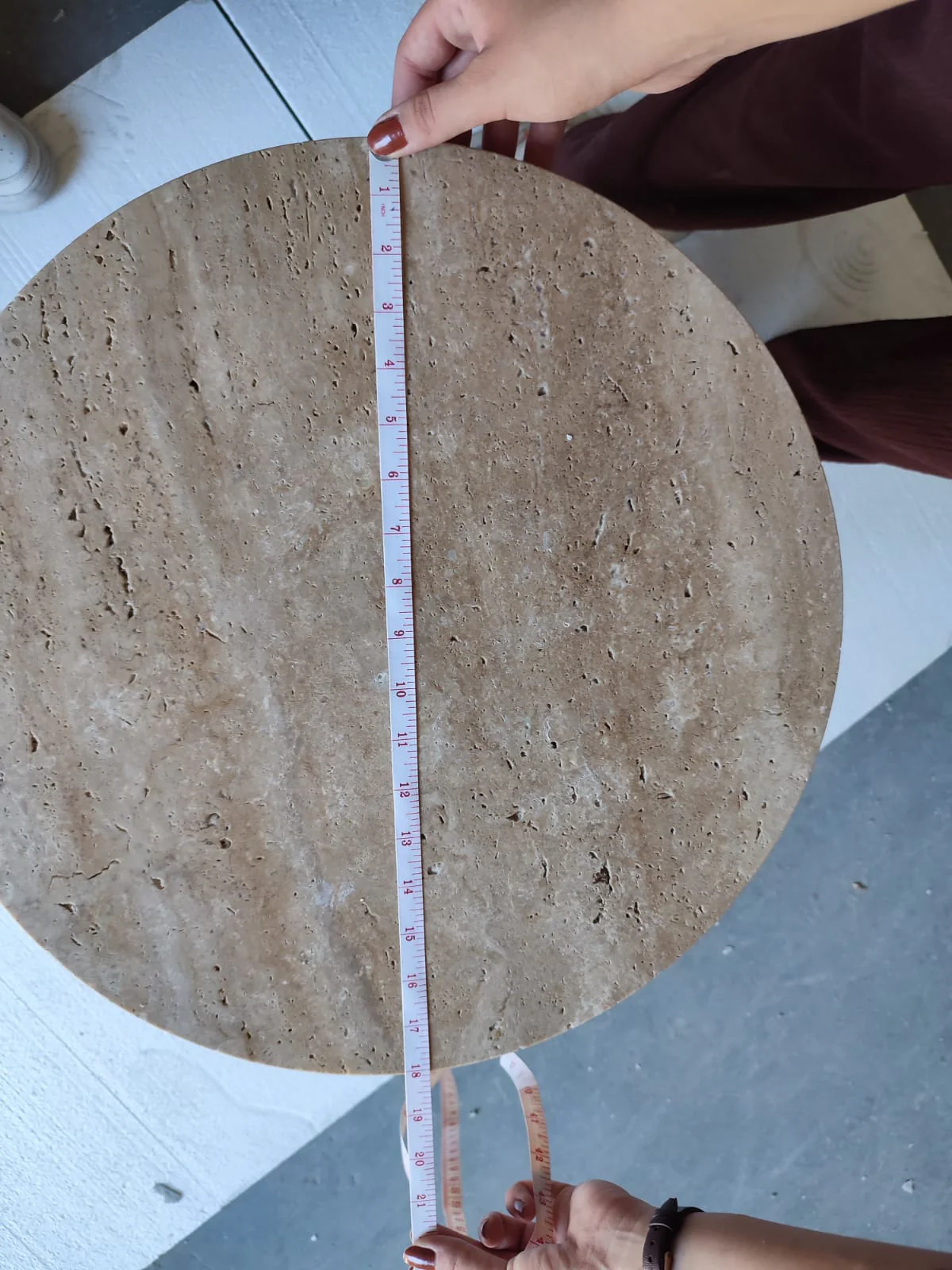 Troia Light Travertine Round End/Side Table U Shape Legs Unfilled, Honed (D)18" (H)20" - Image 9