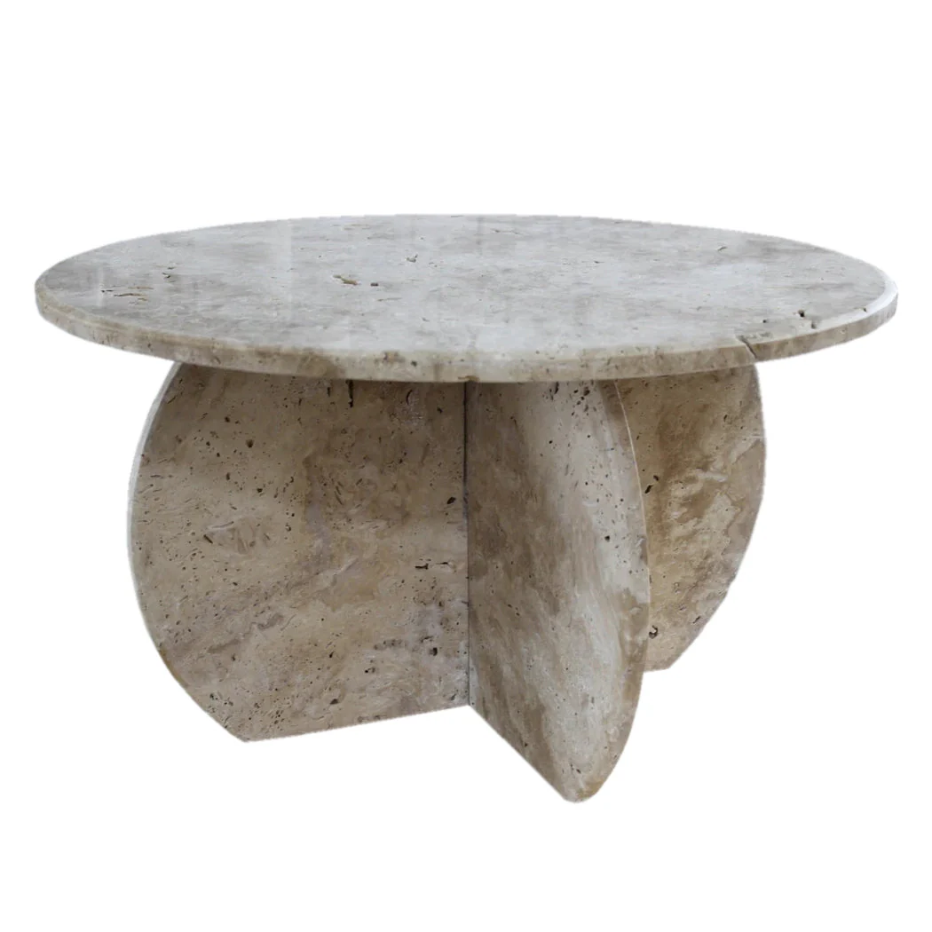 Troia Light Travertine Unfilled Round Polished Coffee Table (D)27.5" (H)16" - Image 2